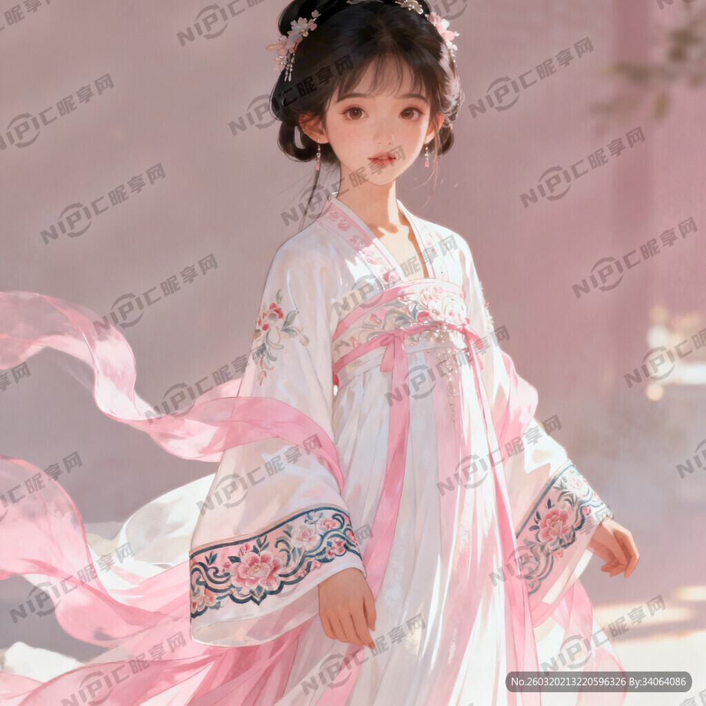 画面描述：中国风美少女、东方面