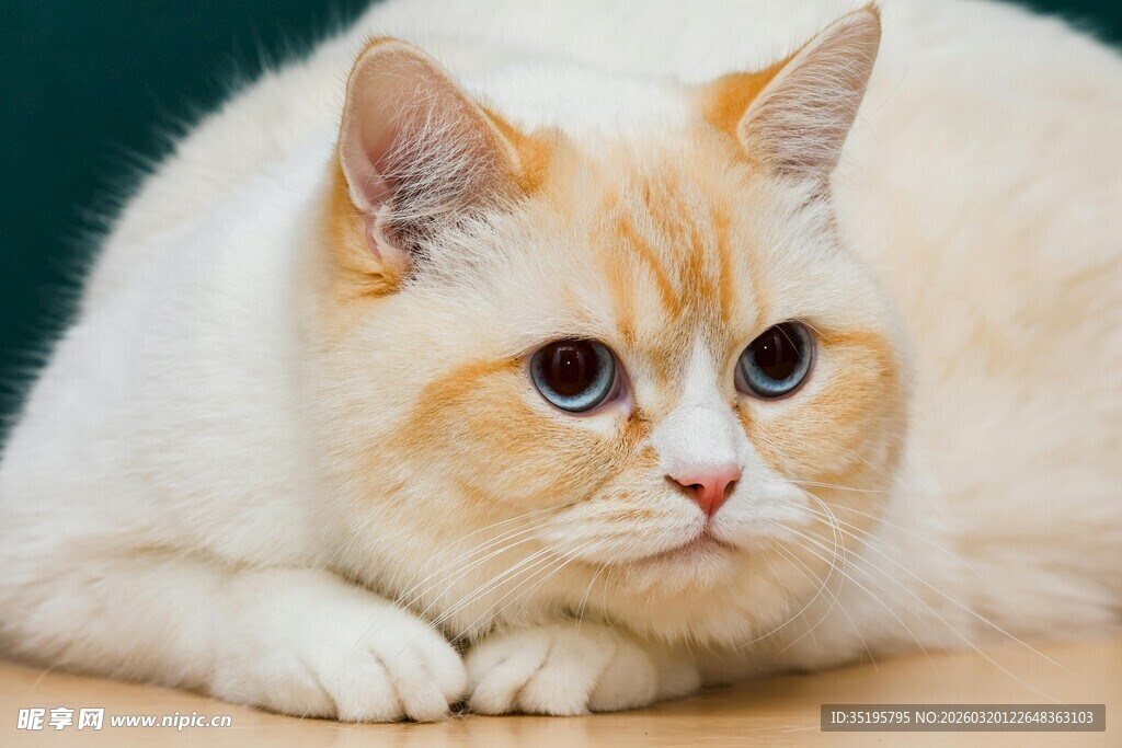 可爱黄白猫咪趴卧