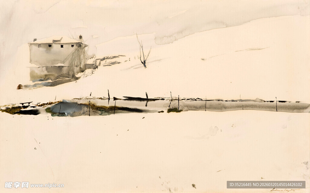 雪地中的孤立建筑