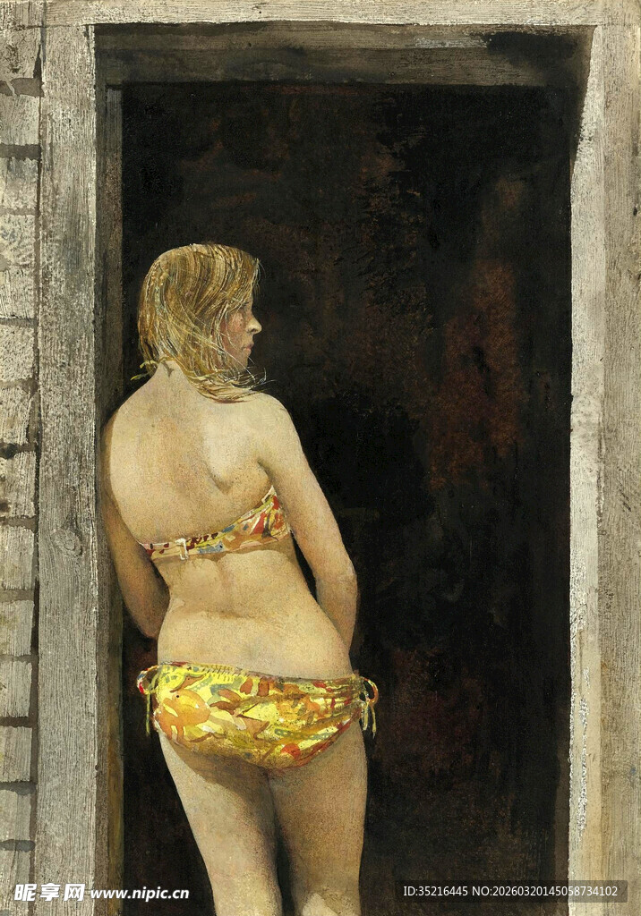 裸背女子手持金环背影图