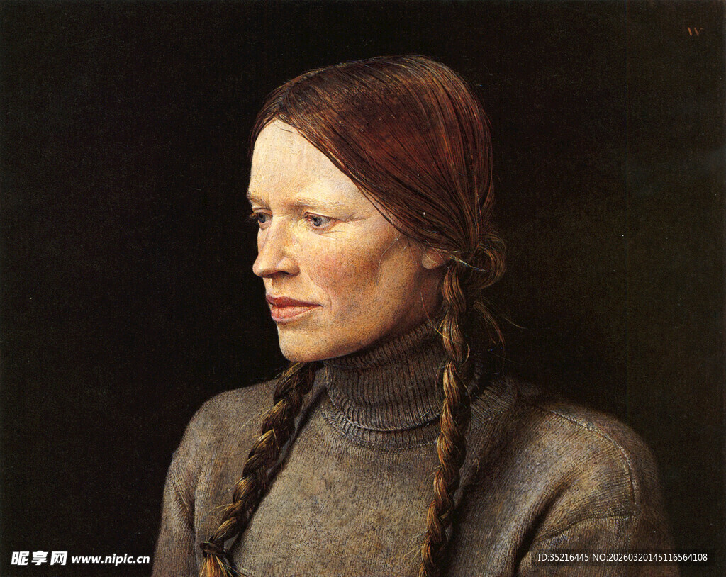 梳双辫的高领服饰女性