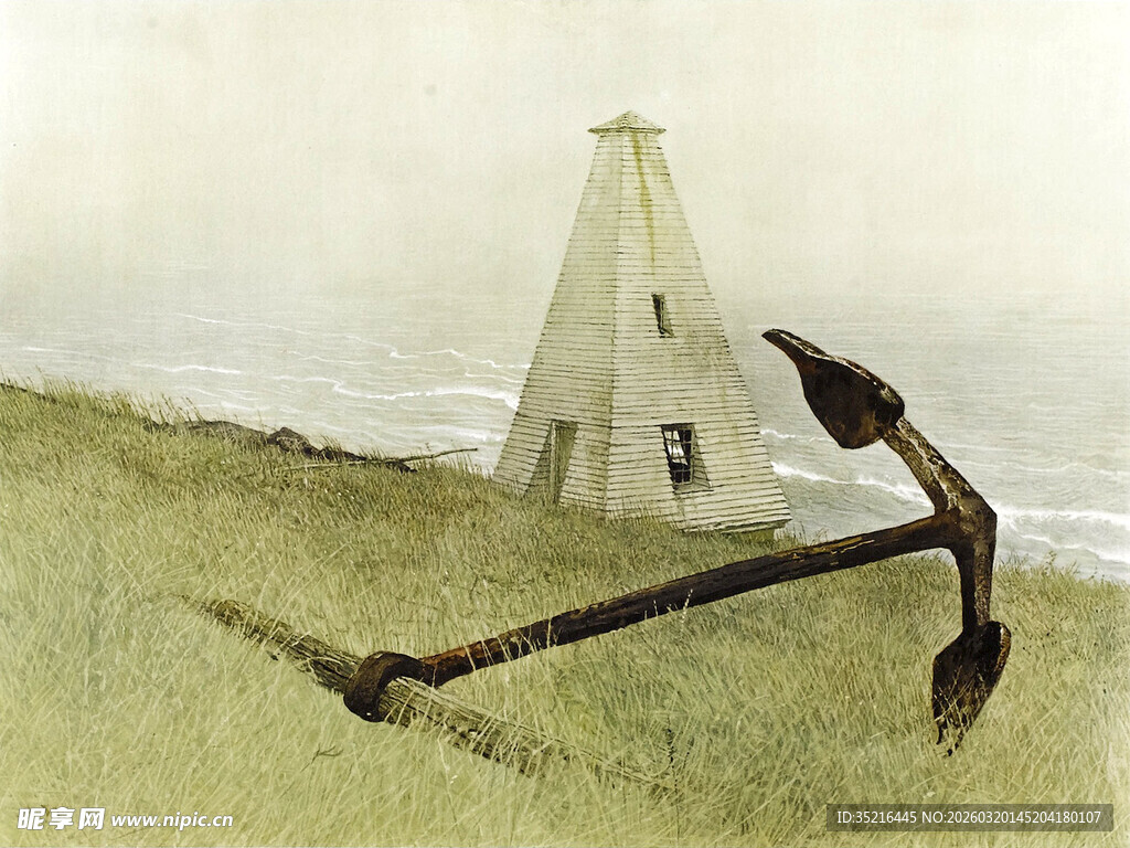 海岸边的灯塔与锚