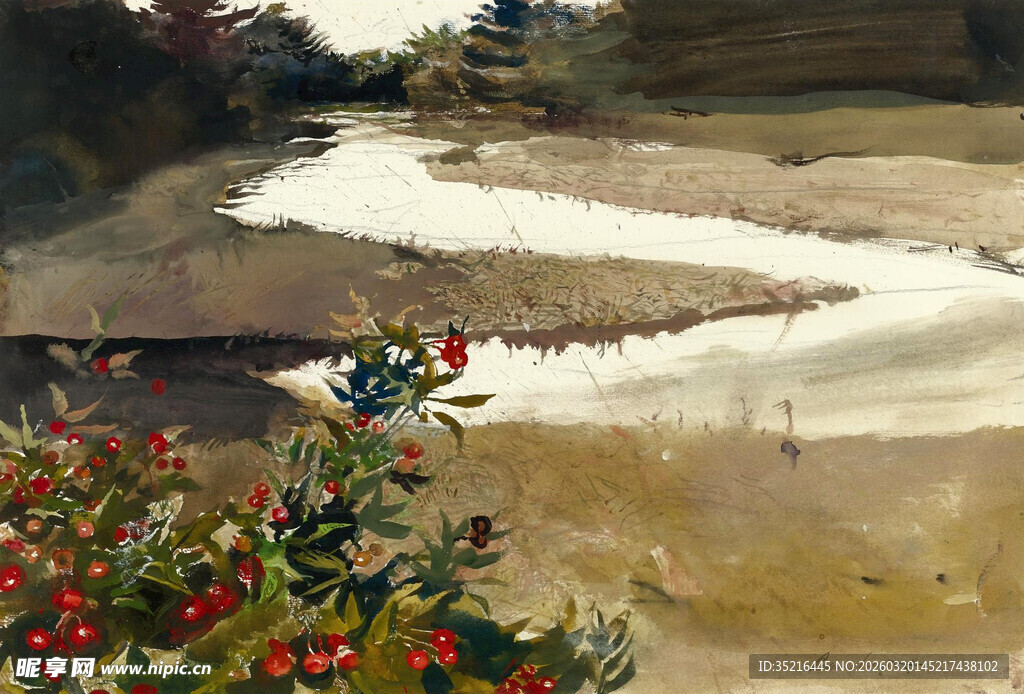 田园河畔风光油画