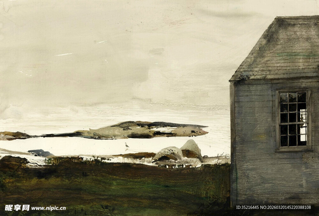 复古小屋旁的开阔风景