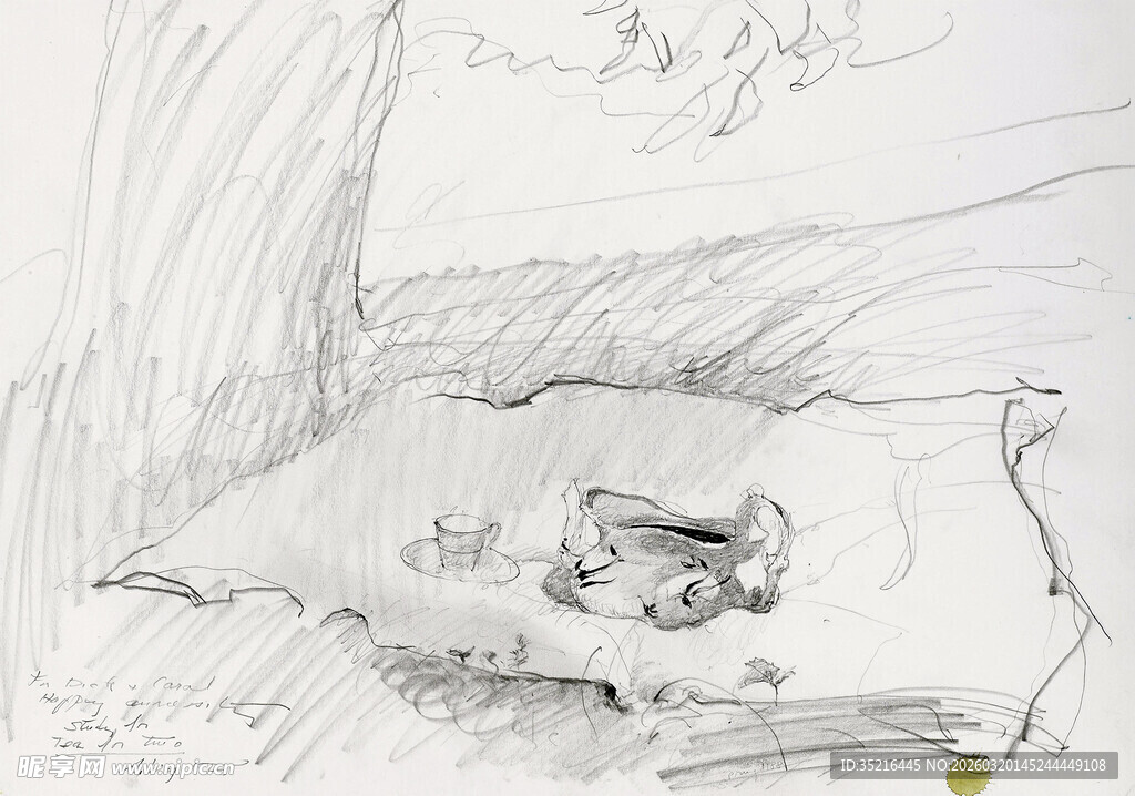 树下小憩的动物素描图