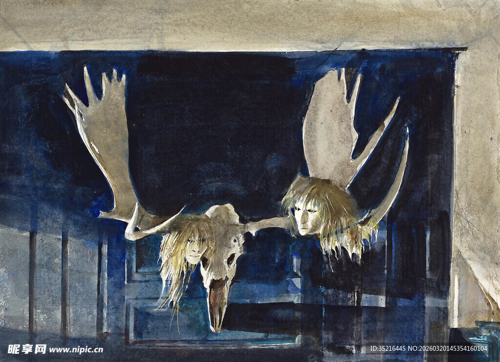 双鹰展翅于暗夜场景中