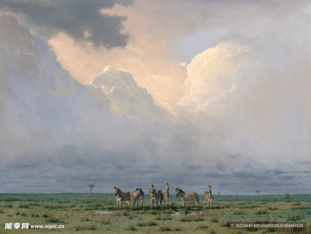 草原上的马群与壮丽云景