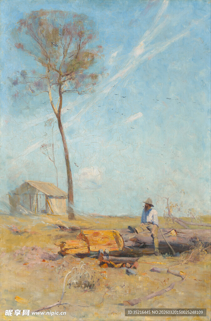 田野中劳作的孤独身影