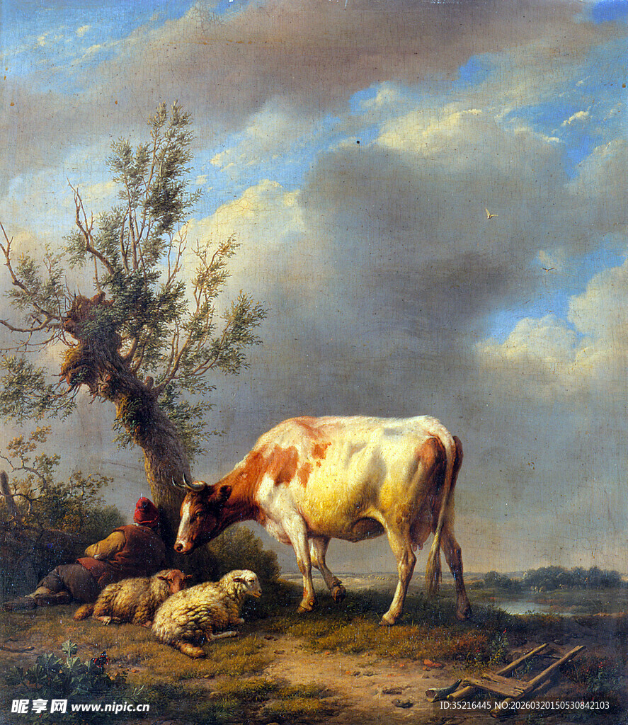 田园牧歌中的牛与羊群