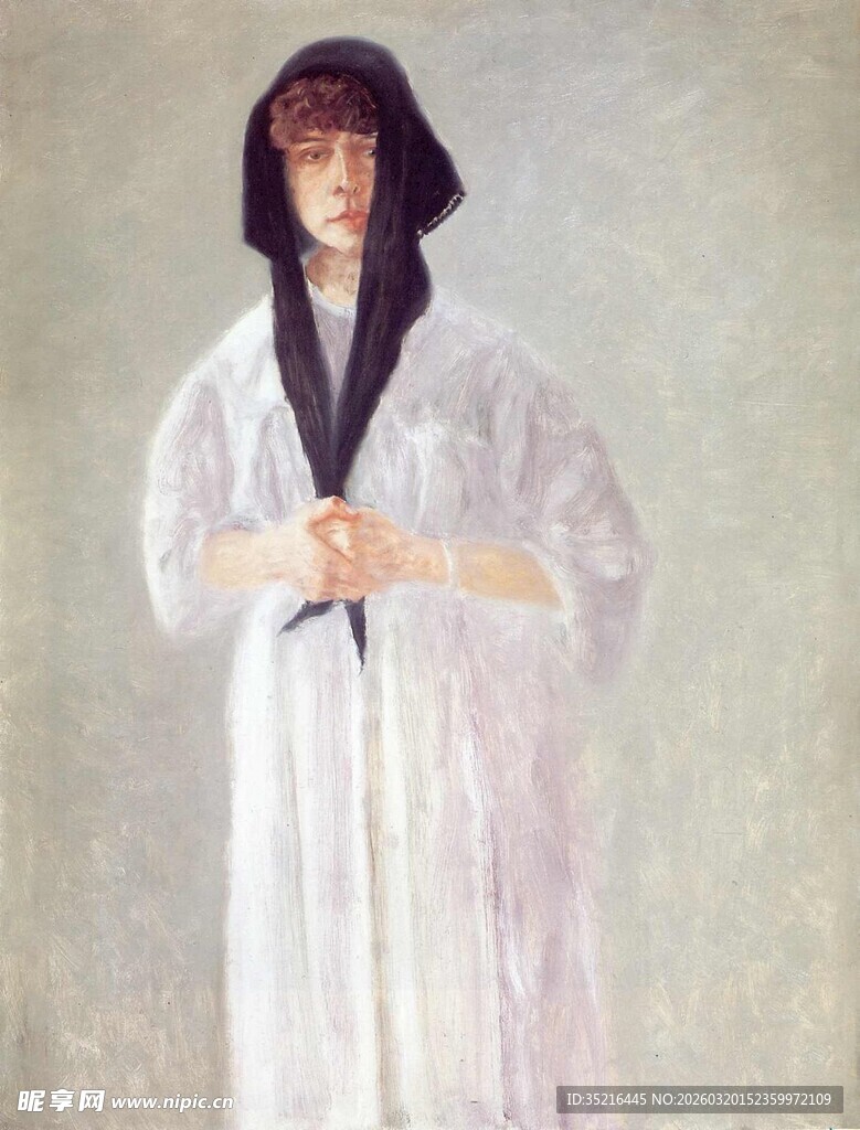 身着白衣戴帽的人物肖像