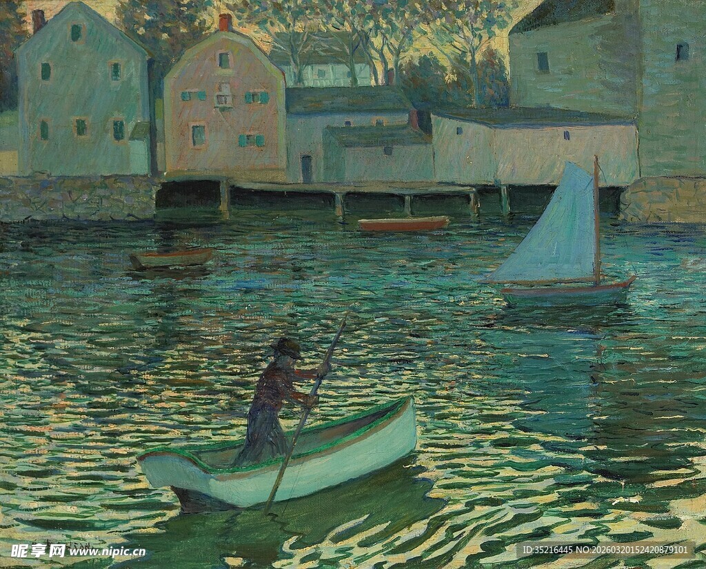 泛舟水乡的悠然场景