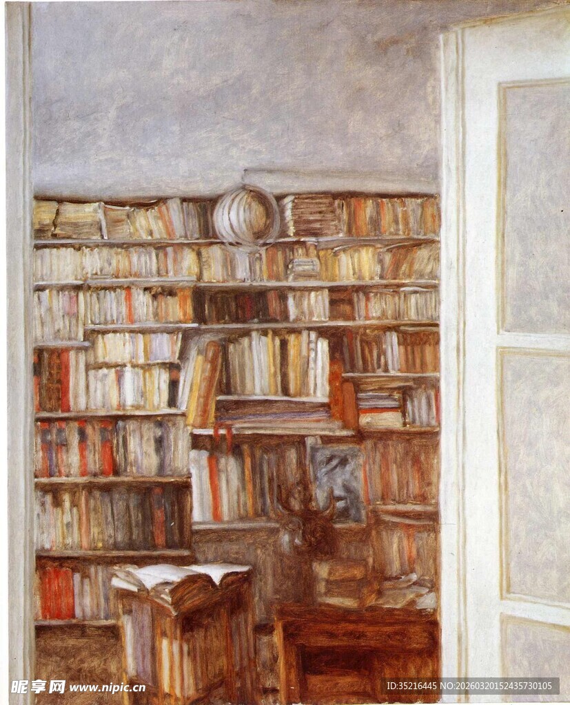 复古书房的满架藏书