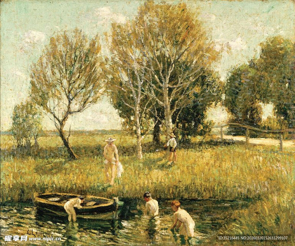 乡村河畔的悠闲生活场景