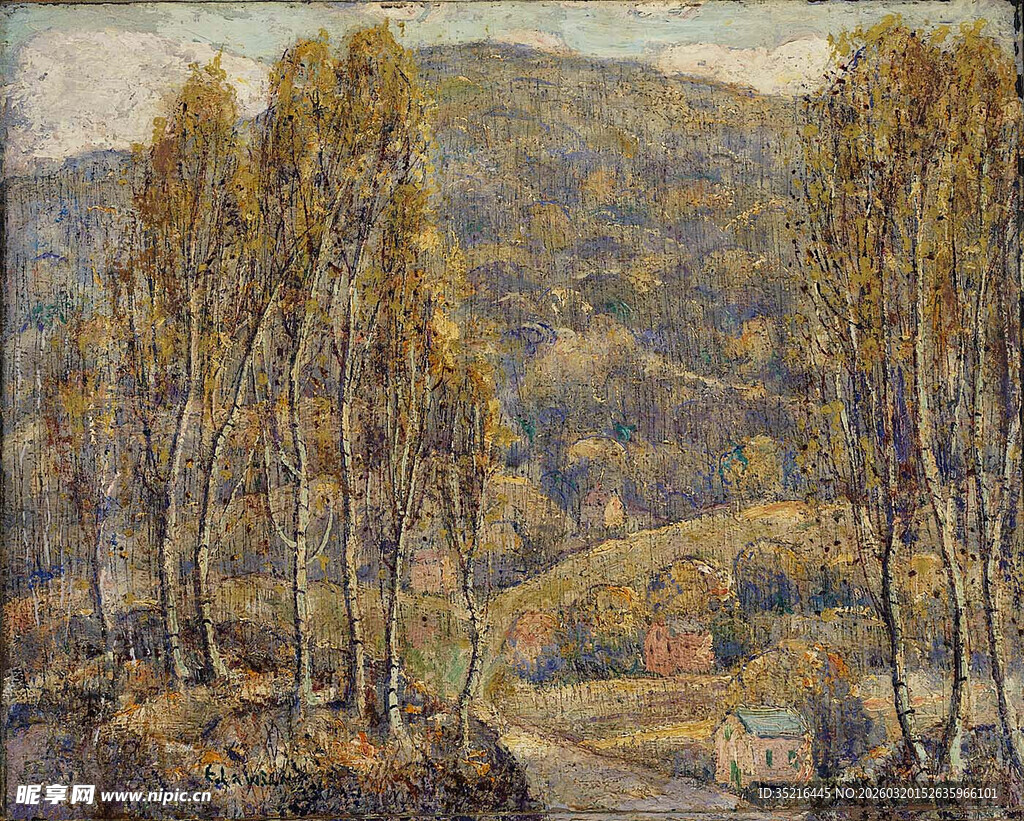 秋日山林风景油画