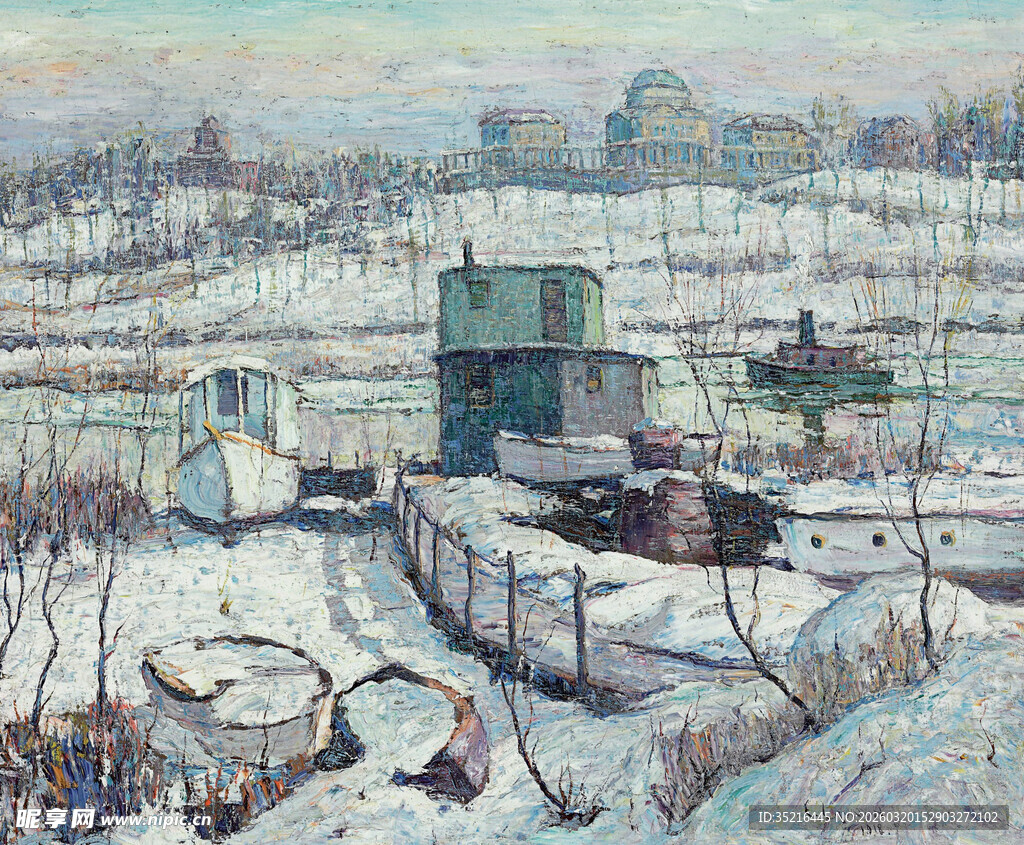 冬日乡村雪景中的建筑