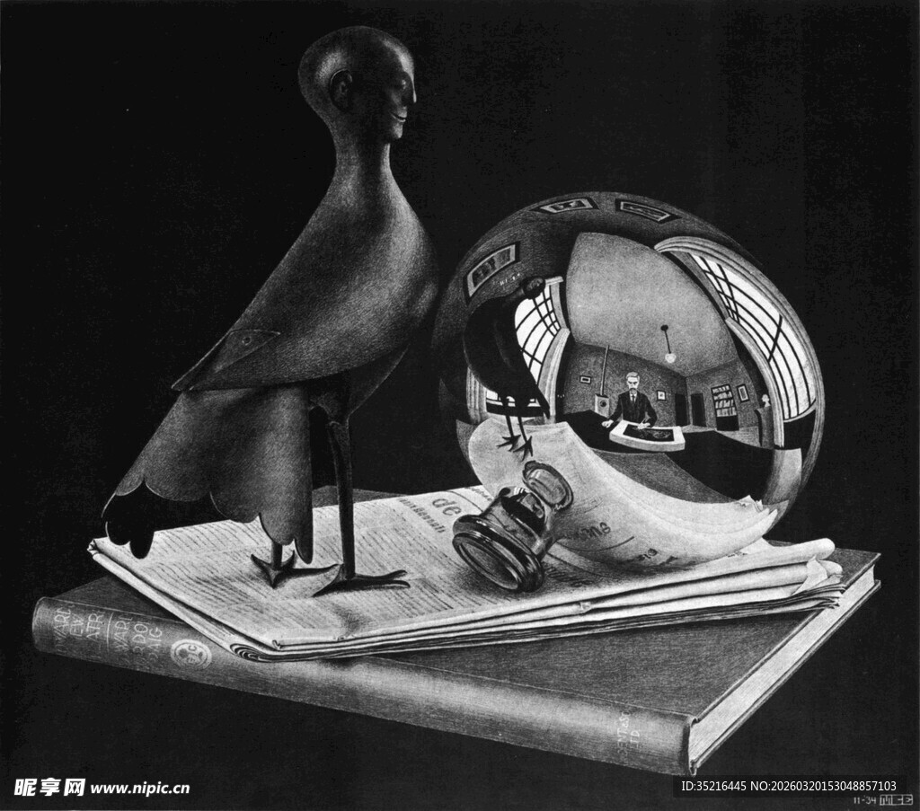 金属鸽与镜面球艺术摆件