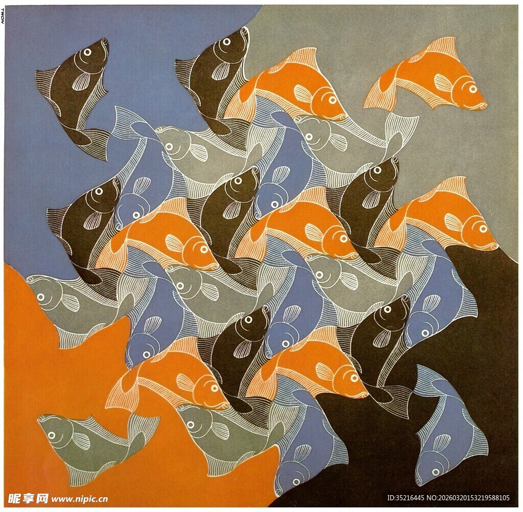 抽象风格鱼群艺术画作