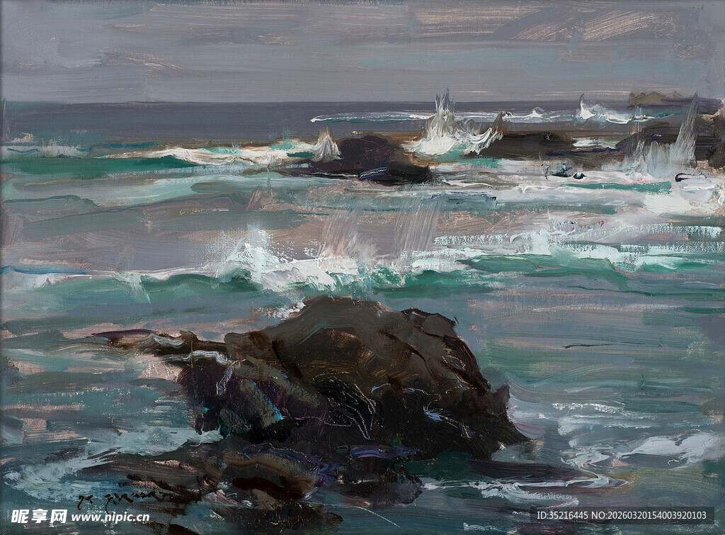 海边礁石与翻涌海浪