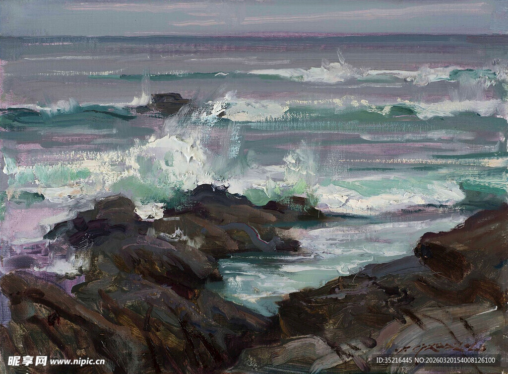 海浪拍击礁石的壮丽景象