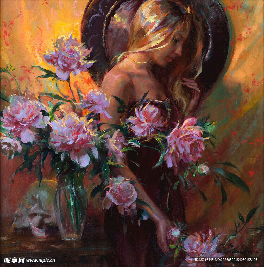 花丛中的优雅女性形象
