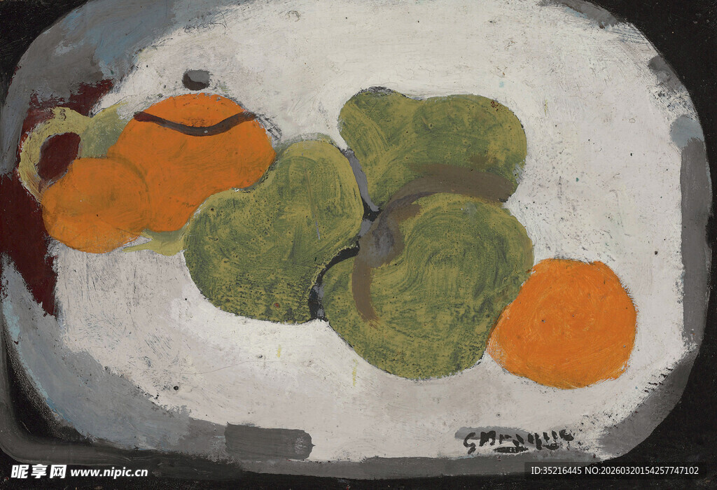 静物油画中的水果组合