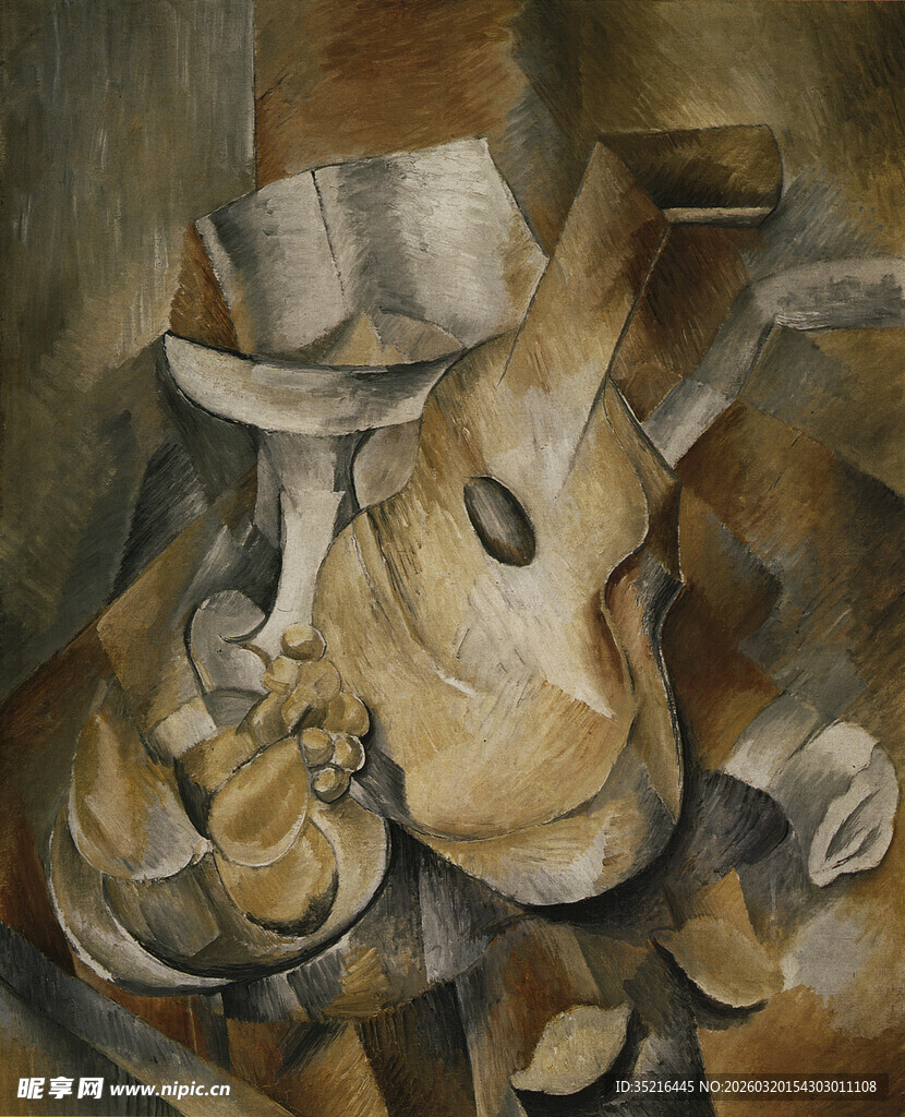 立体主义风格的乐器画作