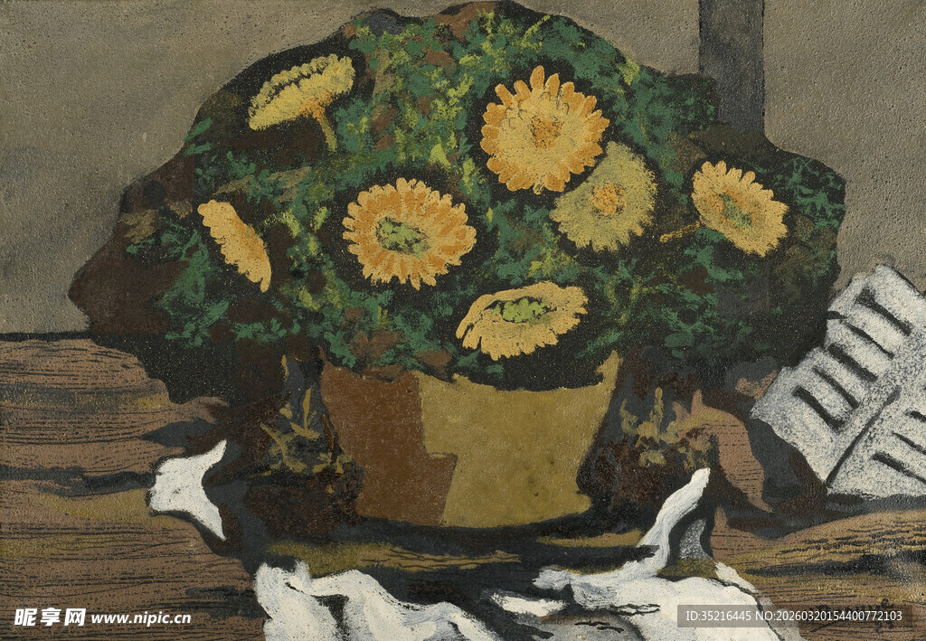 梵高风格向日葵盆栽画作