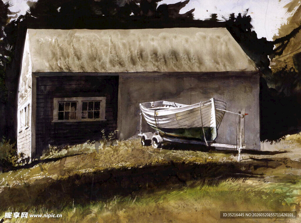 乡村小屋旁的静谧景象