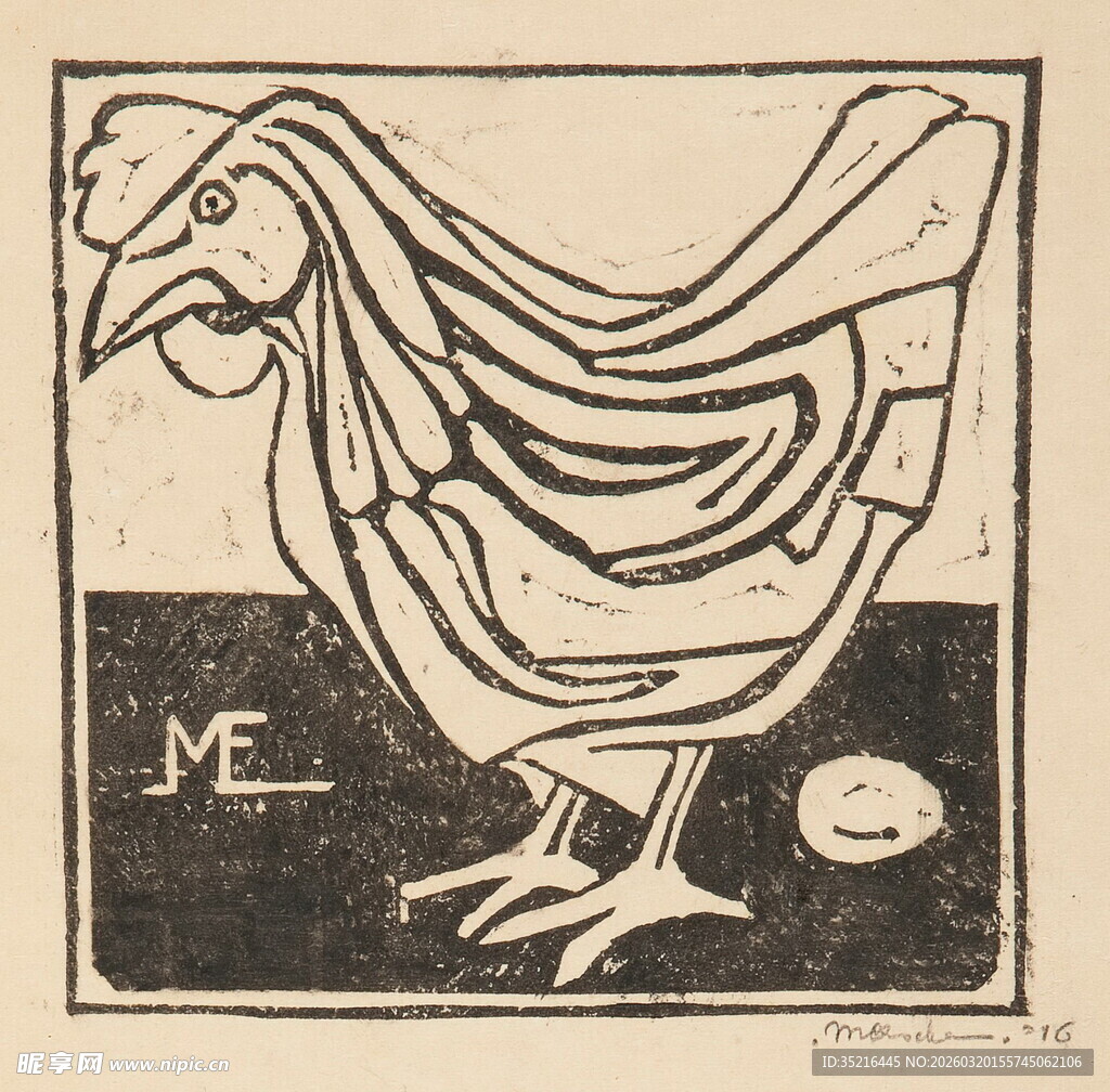 母鸡与蛋的简约版画