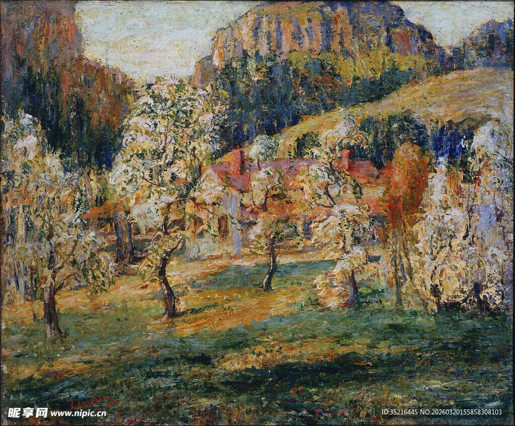 春日田园风光油画