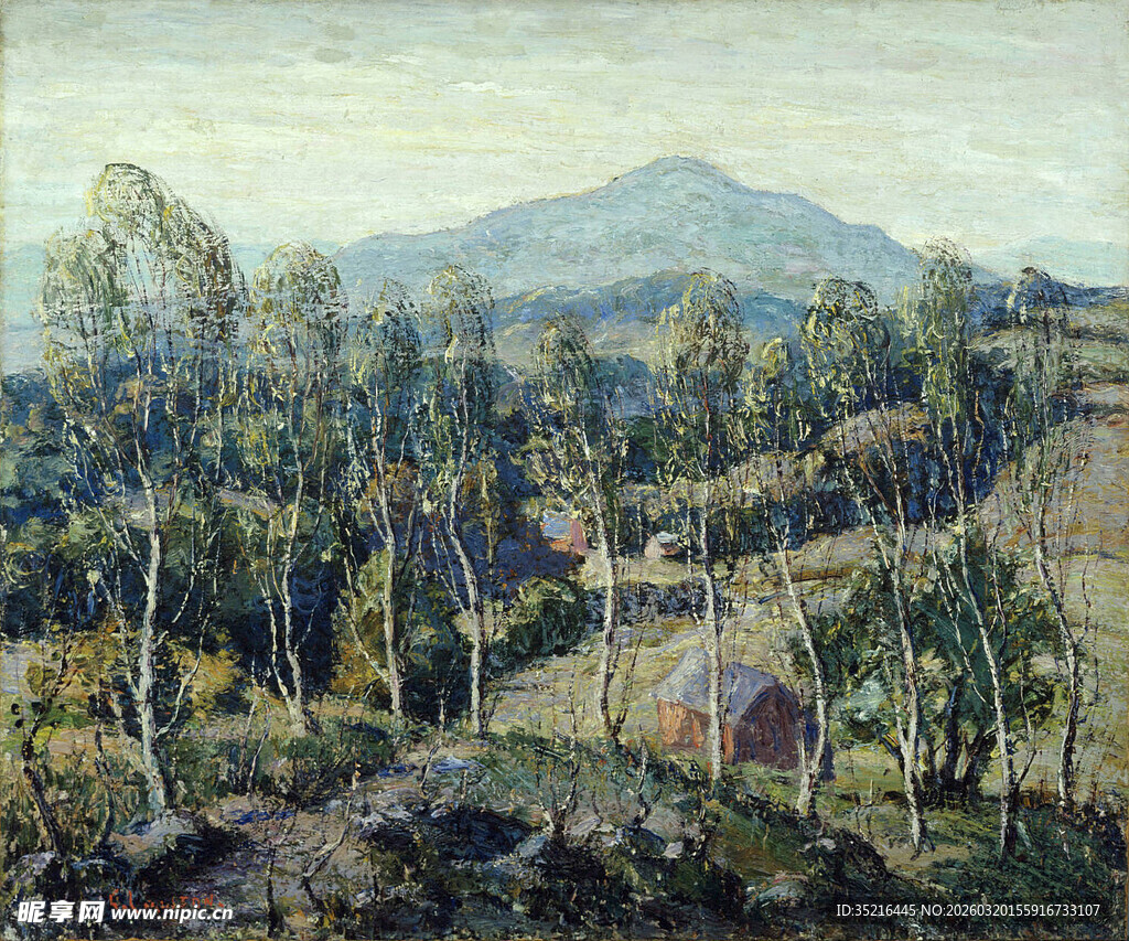 乡村山林风景油画