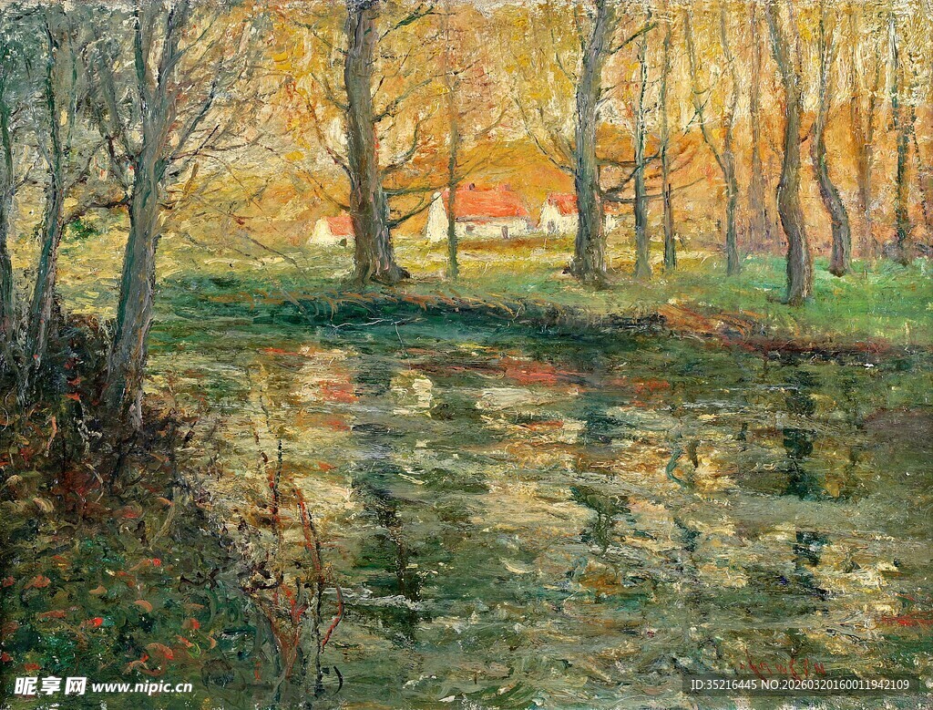 秋日林间溪流风景图