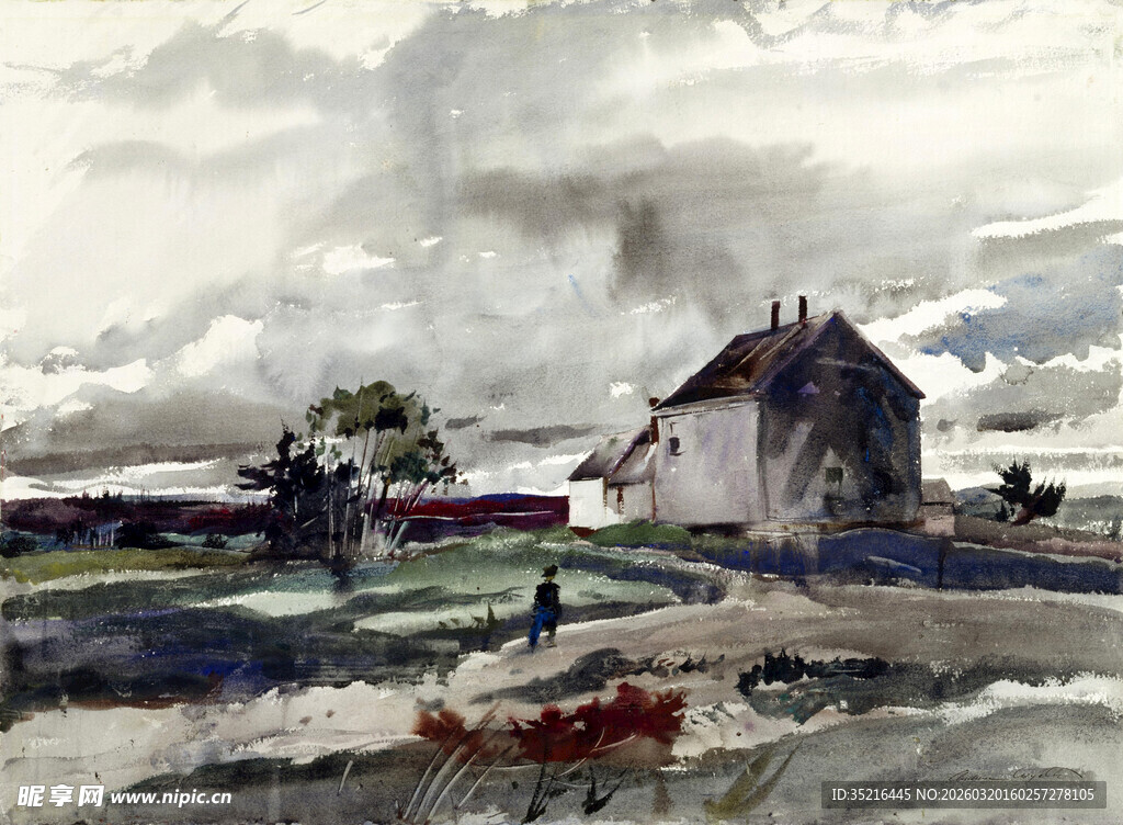 乡村风景水彩画