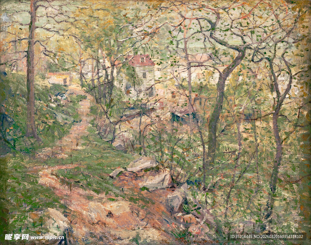 林间春日小径风景图