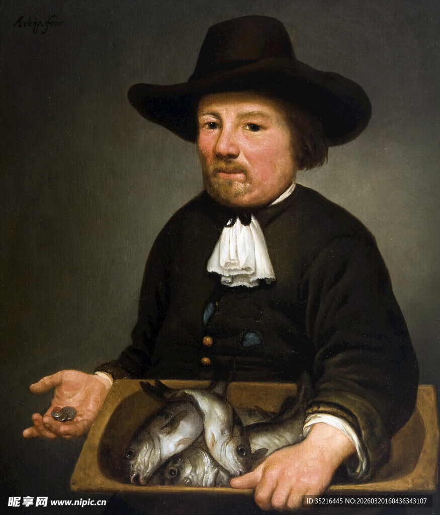 持鱼男子肖像画