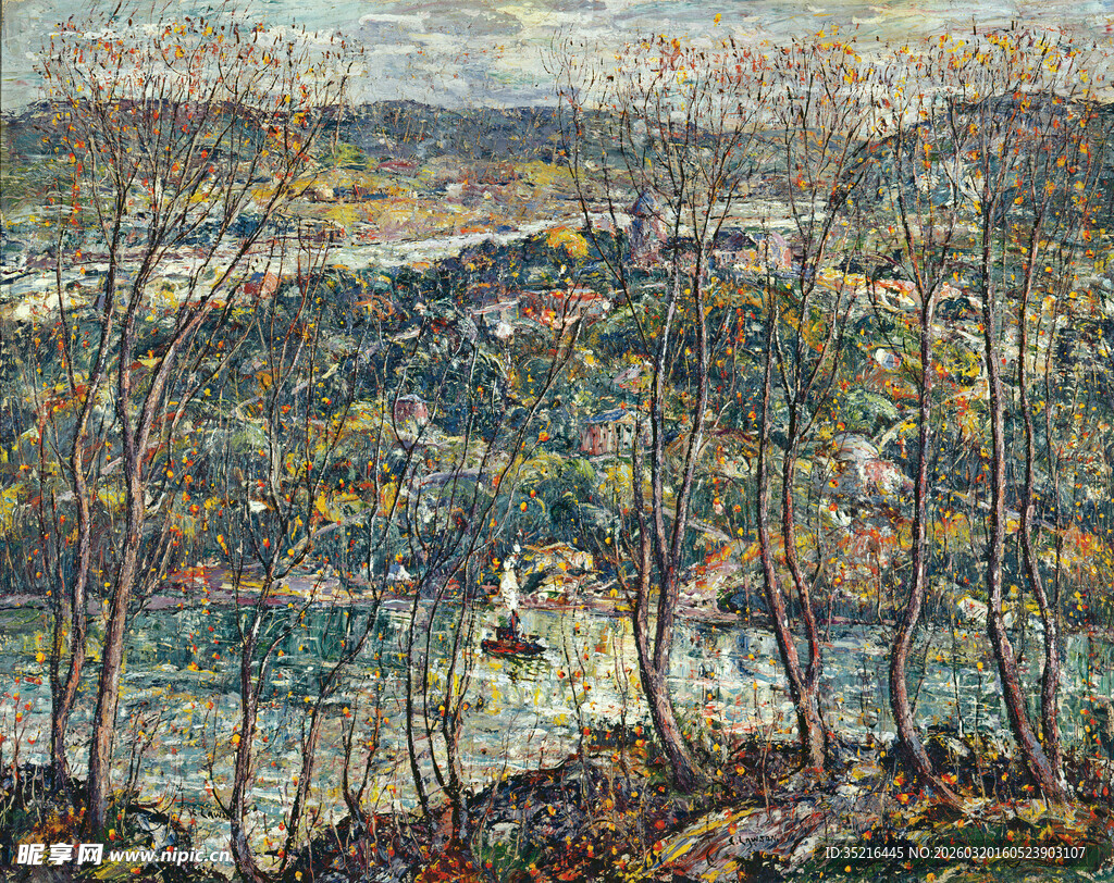 秋日山林风景油画