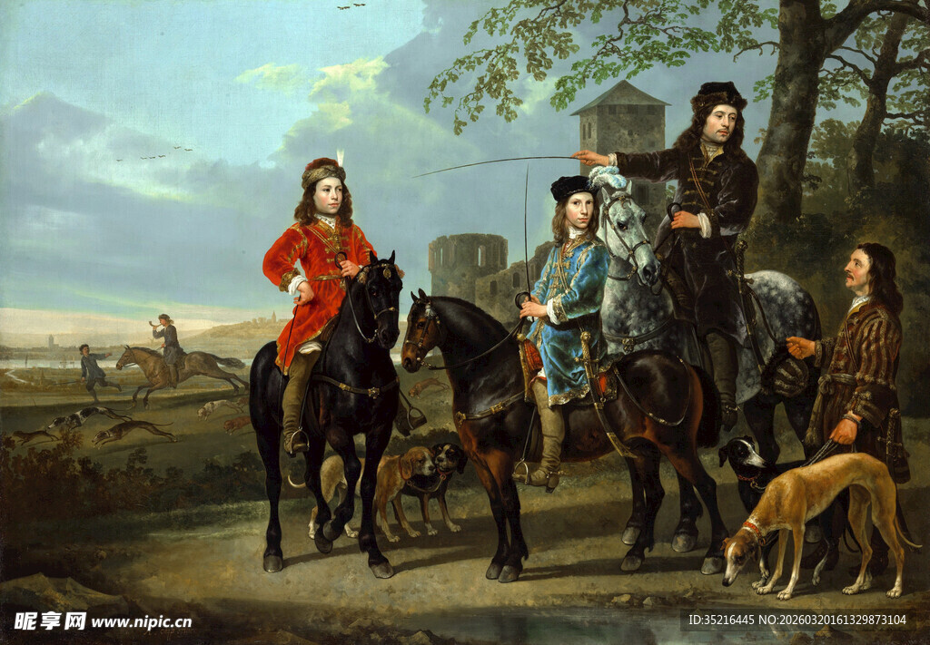 贵族骑马出行场景