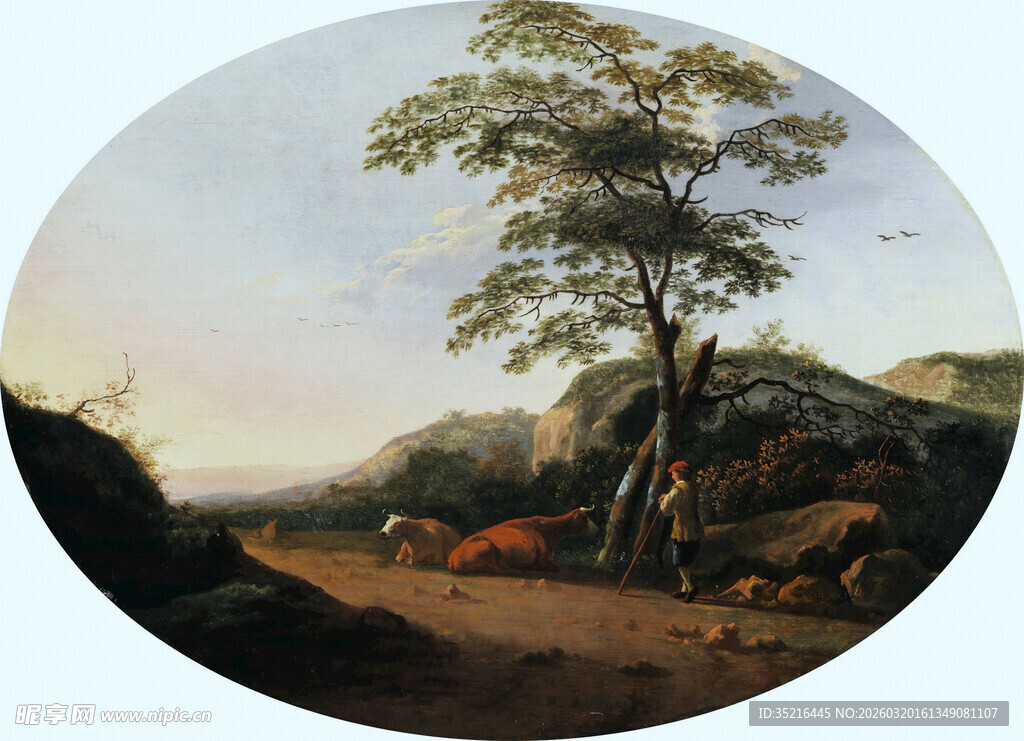 田园风景中的大树与农舍