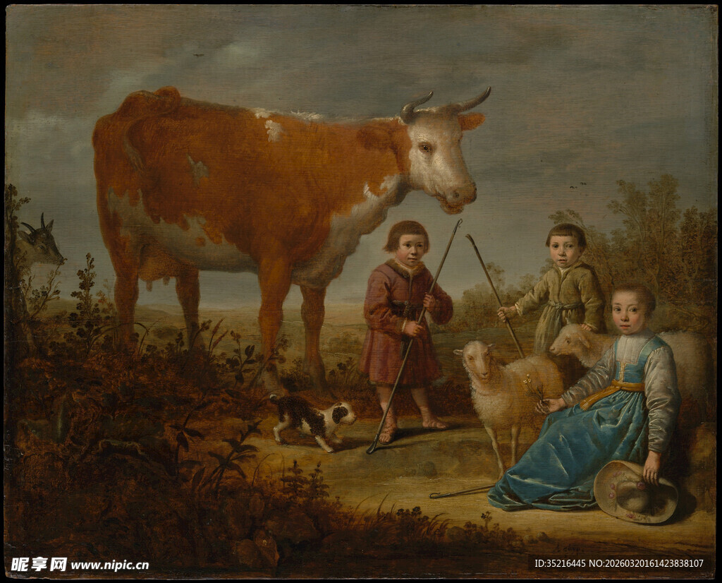 田园牧歌场景中的人物与牛