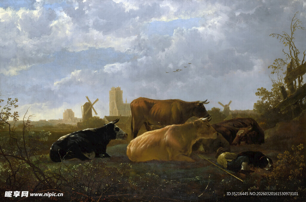 田园牧场景色油画