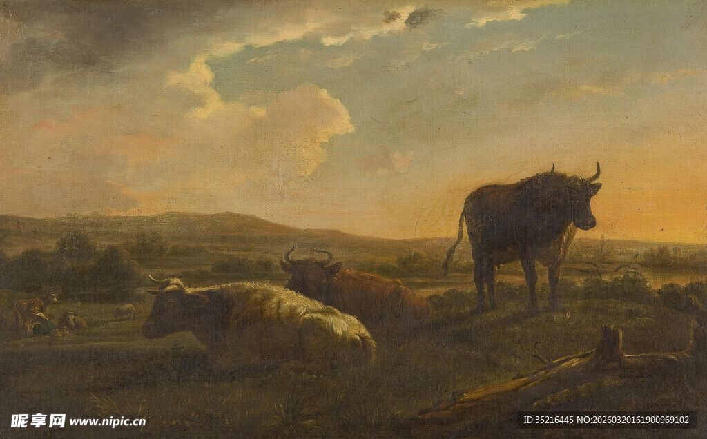 草原牧场景色油画