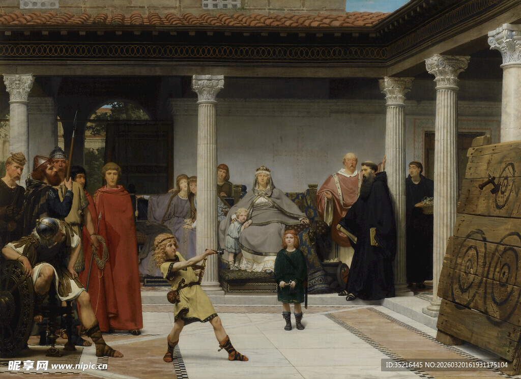 古典庭院人物聚会场景