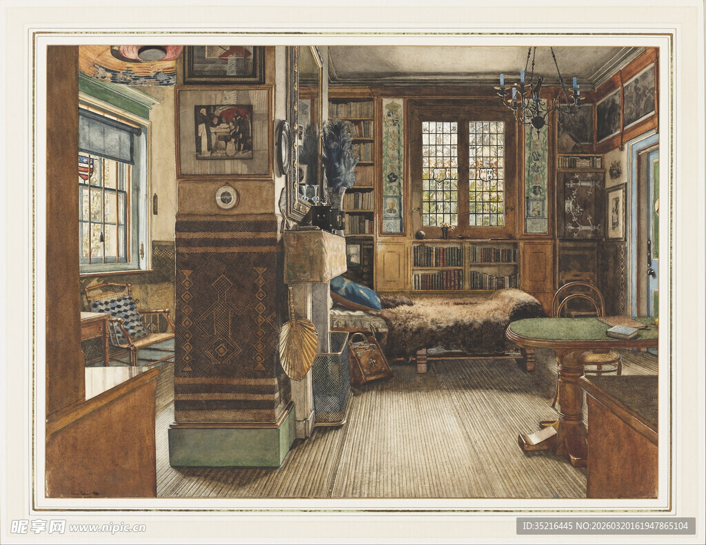 复古温馨的室内书房场景