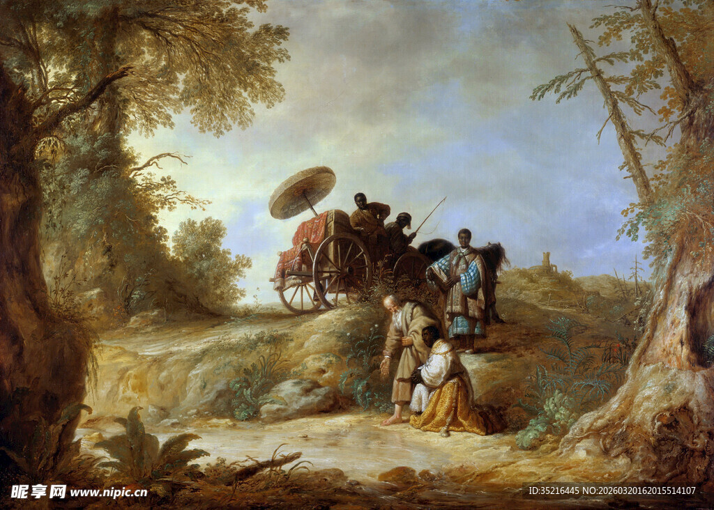 乡村林间的人物活动场景