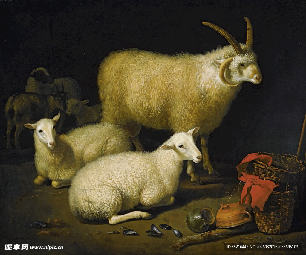 羊与农具的静谧场景