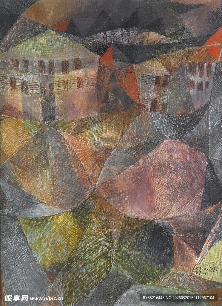 抽象几何风格的多彩建筑画