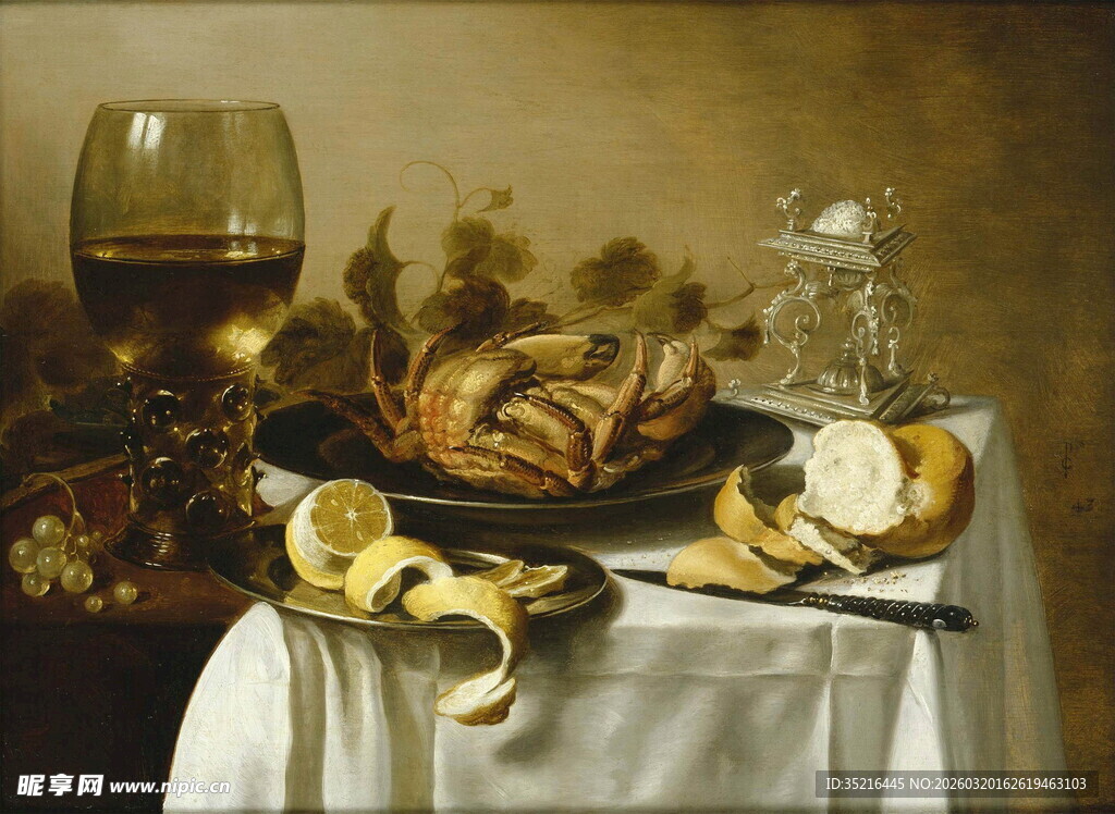 静物油画中的美食与美酒