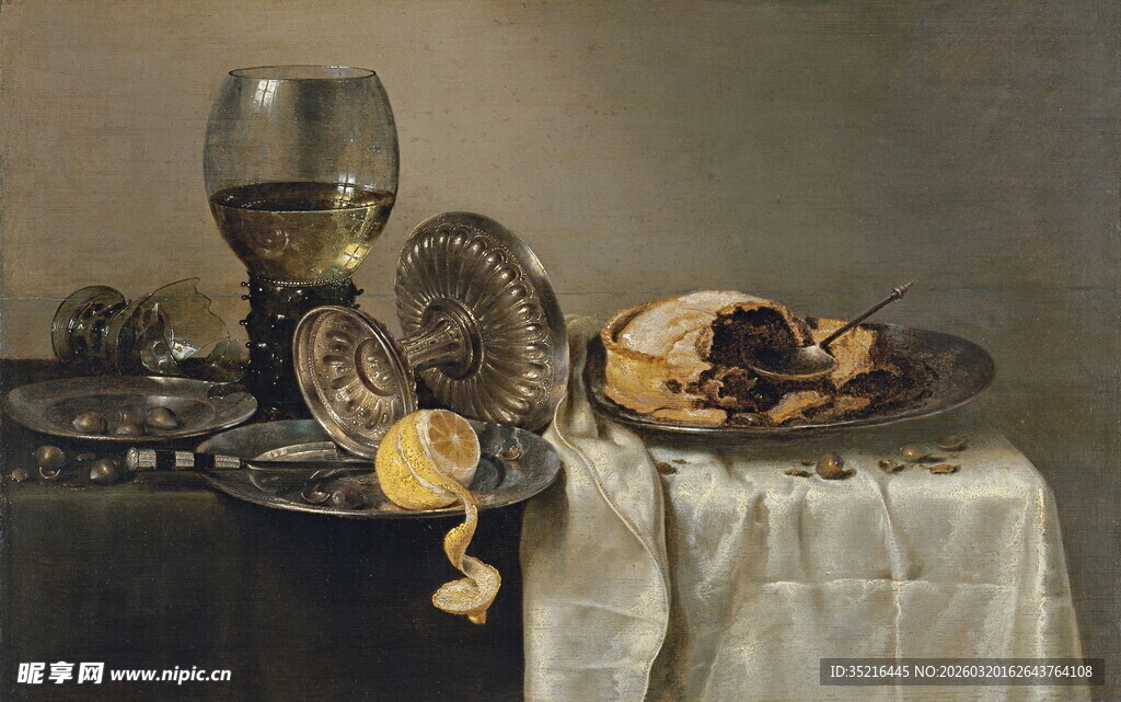 古典静物油画中的精致餐具