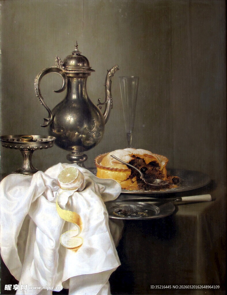 古典静物银器与水果场景