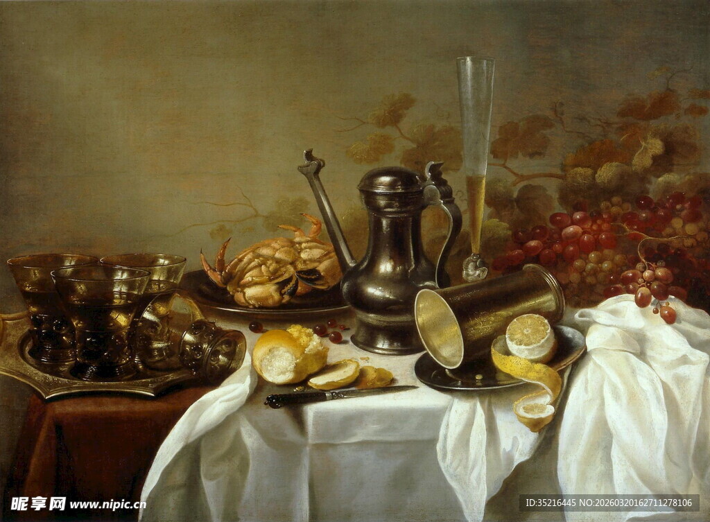 古典静物油画中的器皿与水果